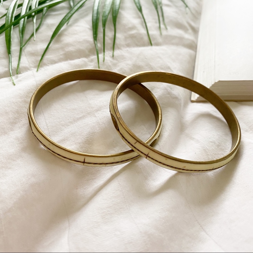 Gold-Tone Bracelet Set with Cream Inlay